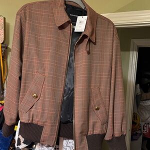 Coach Men's Tan and Brown Plaid Bomber Jacket